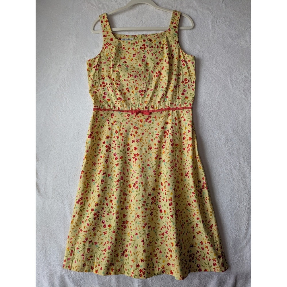 Yves Cossette Depeche Mode Dress Women 14 Yellow Floral Square Neck A-Line Midi